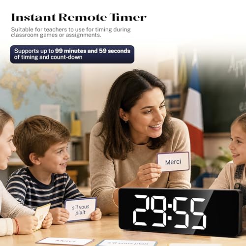 16-Inch Large Digital Wall Clock with Remote, Date, Temp, and Night Light
