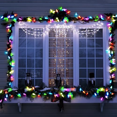 WBao C6 Battery-Operated 60 LED Multicolor Christmas Lights, 20ft with 8 Modes, Auto Timer, Waterproof