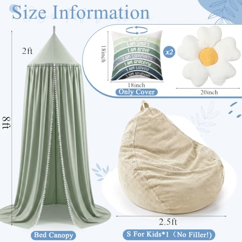Kids Reading Nook Decor Set with Canopy Tent, Bean Bag Cover & Pillows