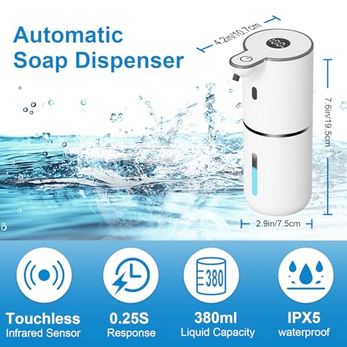 OHIFAST White Touchless Liquid Soap Dispenser, 12.8oz Wall Mount, USB Rechargeable, 6-Level Adjustable