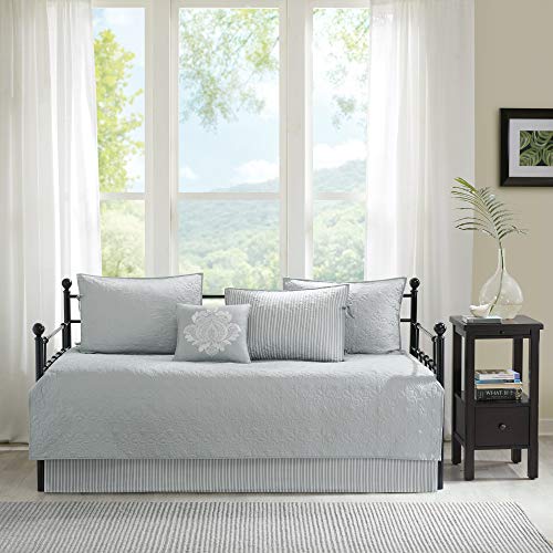 Reversible Daybed Cover Set - 6 Piece Grey Bedding with Shams & Bed Skirt
