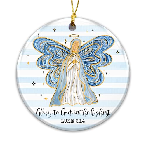 Christian Angel Christmas Ornament with Luke 2:14 Scripture - Religious Holiday Decor