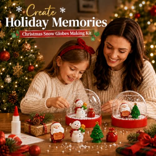 Zplontya Christmas Snow Globe Craft Kit for 2 Globe Halves–DIY Snow Globes with Santa, Snowman, Tree & Gifts (Christmas 2pcs)