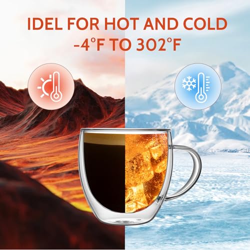Sweese 8 oz Double Wall Glass Coffee Mugs Set of 4 – Clear Borosilicate Cup for Espresso, Latte & Cappuccino