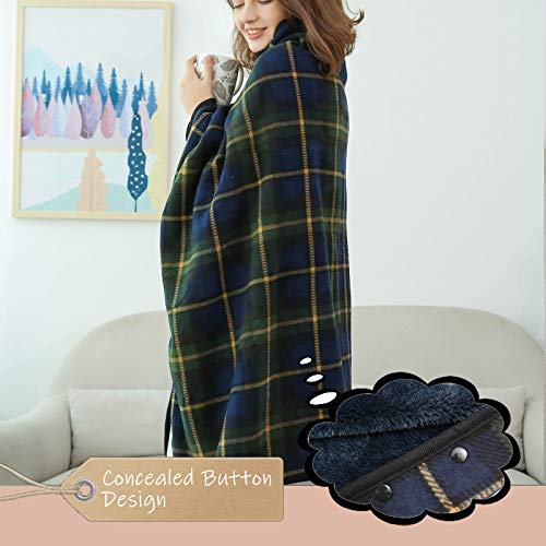 Plush Fleece Wearable Blanket Poncho with Buttons, Sleeveless Cape Wrap