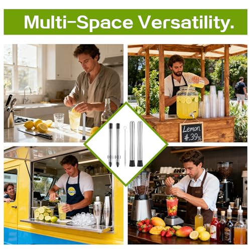 Sissatthai 5-Piece Stainless Steel Cocktail Bar Tool Set with Muddlers & Straw Punchers