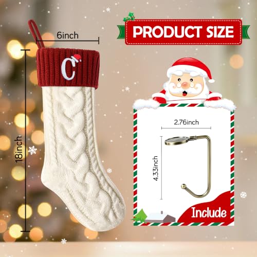 Monogram Initial Cable Knit Christmas Stocking - 18 Inch Holiday Stocking