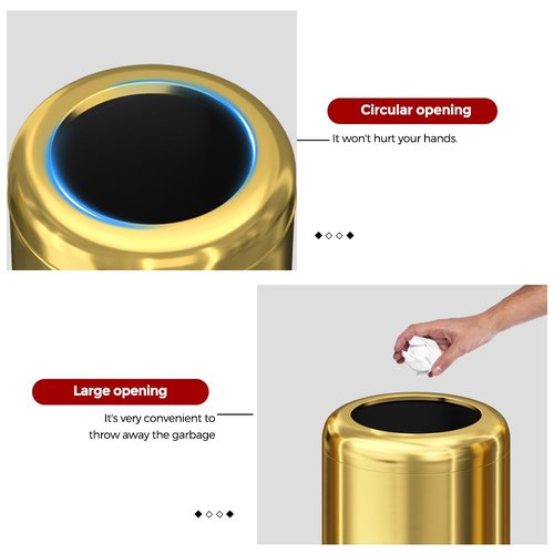 LEASYLIFE 8L/2.1gal Brass Gold Trash Can,Small Bathroom Garbage Can,Brushed Trash Can for Bathroom,Powder Room,Bedroom,Office (Gold)