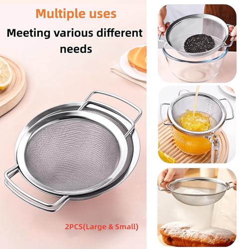 304 Stainless Steel Fine Mesh Juice Strainer with Handles, 2-Piece Set