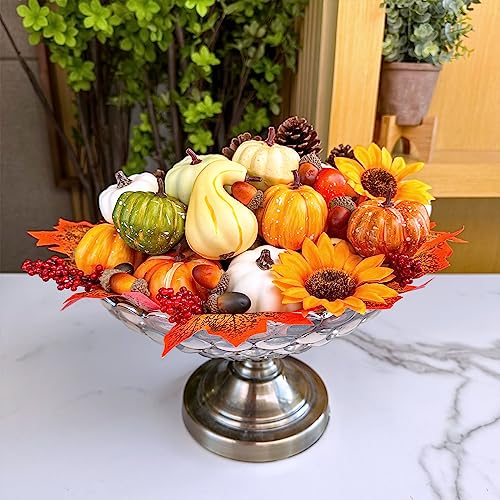 60-Piece Artificial Fall Harvest Decor Set with Pumpkins, Acorns & Pinecones
