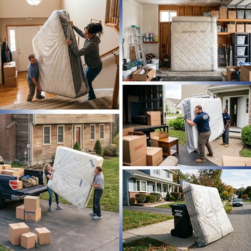 Heavy-Duty Plastic Mattress Bags for Moving & Storage - King/Queen 2-Pack