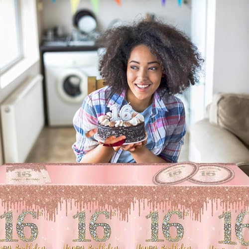 Sweet 16 Birthday Party Decorations Set, Rose Gold Plates and Napkins Kit