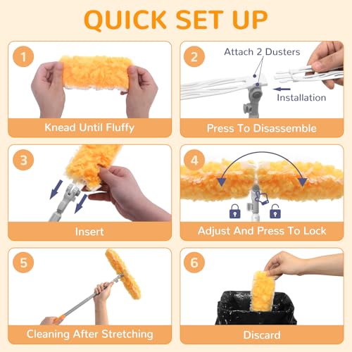 6ft Extendable Microfiber Duster Pole Kit with 50 Refills for High Ceilings