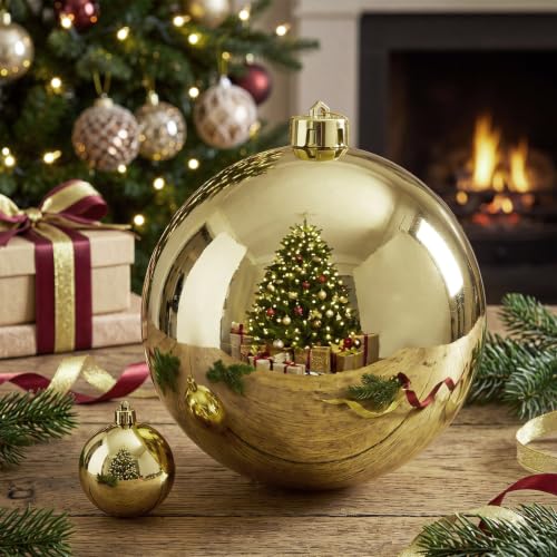 Threan 6 Inch Large Gold Shiny Christmas Ball Ornaments for Christmas Tree - 1 Piece