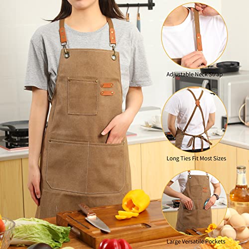 Canvas Cross-Back Apron with Pockets for Cooking, Gardening, and Work