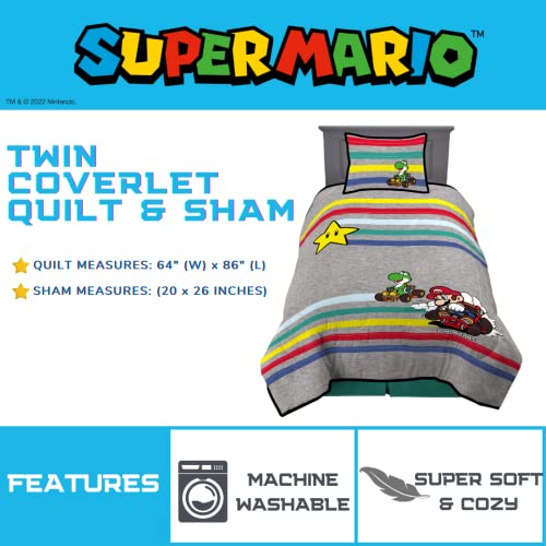Mario Kart Twin Bedding Set - 2-Piece Quilt and Sham for Kids