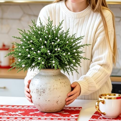 Artificial Juniper Berry and Cedar Branches for Holiday Decor - 12 Pack