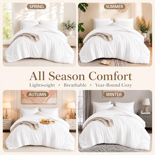 White Queen Comforter Set - All-Season Soft Microfiber Bedding (3 Pieces)