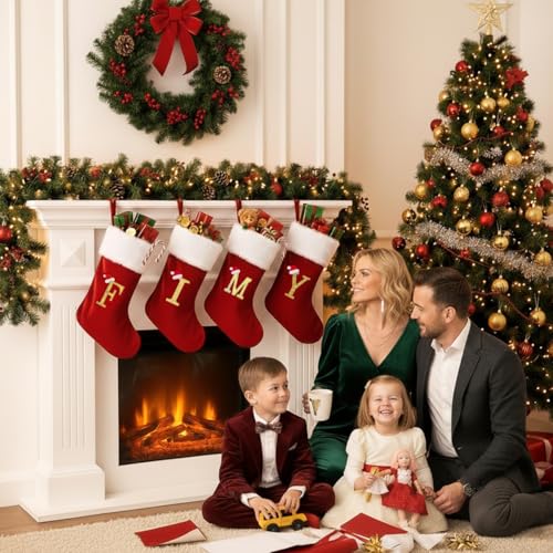 20-Inch Velvet Monogram Christmas Stocking with Initial Letter