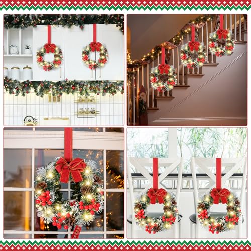 Yuxung 12-Pack Mini Christmas Wreaths with Lights, Red - Holiday Decor