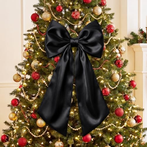 3-Pack Large Black Satin Bows - 24x12 Inch Hanging Decor for Wall & Fireplace