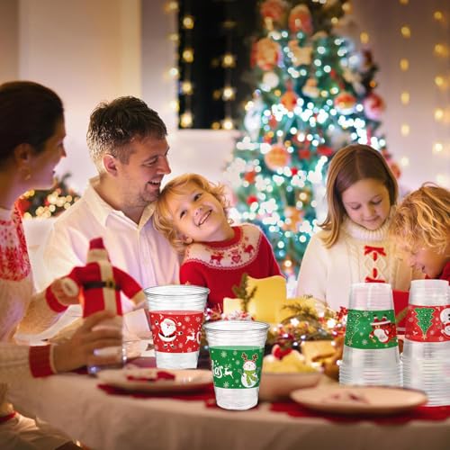 AIBIIN Red Christmas Disposable Plastic Cups 12oz Party Drinkware 50 Count