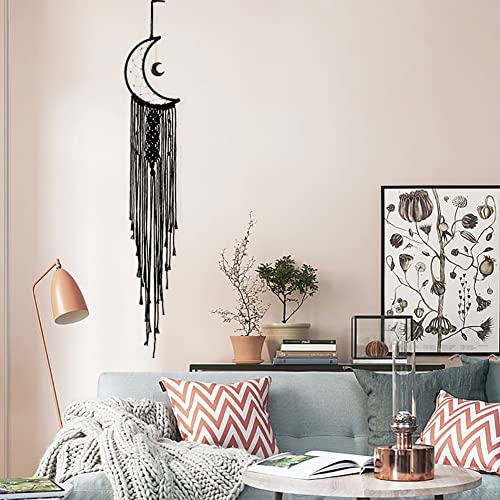 Black Moon Dream Catcher Macrame Wall Hanging Boho Home Decor Ornament