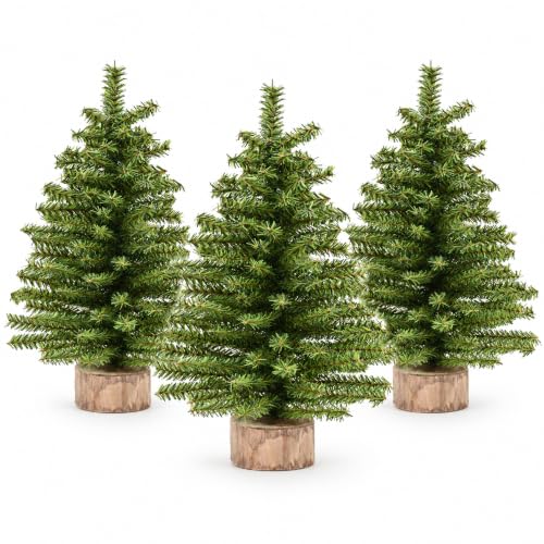 Thenshop 3-Piece 18 Inch Miniature Canadian Pine Christmas Tree Set for Tabletop Decor