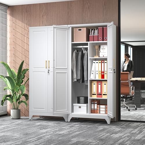 71-Inch Metal Wardrobe Closet with Locking Doors and Adjustable Shelves