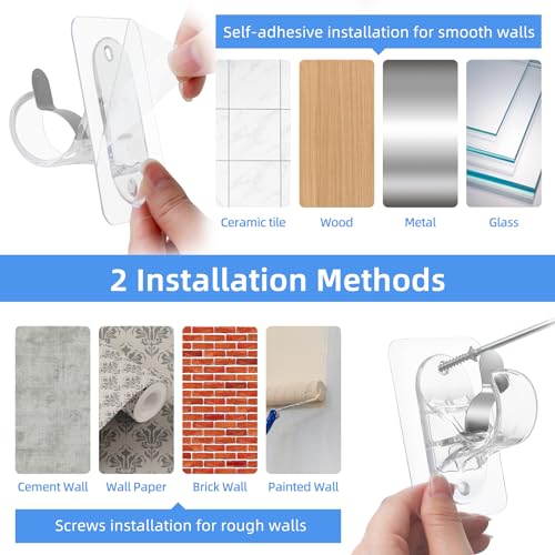 No-Drill Adhesive Curtain Rod Holders (6 Pack) - Fits 0.5" to 1.2" Rods