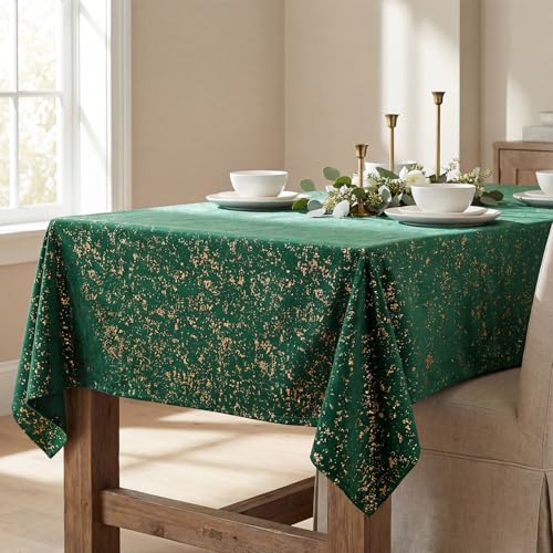 Horaldaily Green Tablecloth with Golden Sequin 60x84 Rectangular