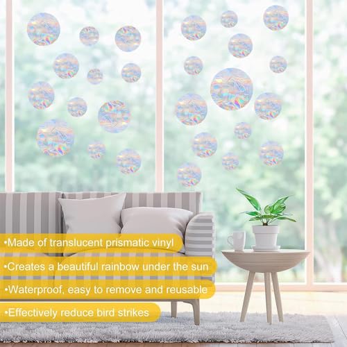 36 Round Window Clings - Anti-Collision Bird Decals, Rainbow Stickers