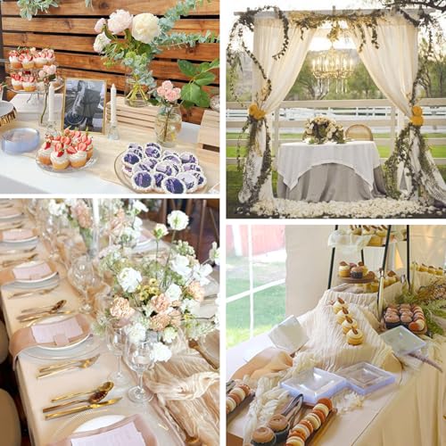 Bluetop 3-Pack Beige Cream Cheesecloth Table Runner 35x120in | Boho Wedding & Event Decor