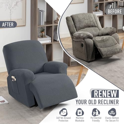 Stretch Recliner Chair Cover Set - Soft Washable Protector, Grey