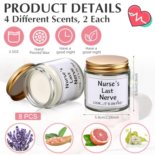 MTLEE Nurse Appreciation Gift 8 Pcs Lavender Scented Candles 3.5 oz White Edition