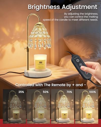 KISUFU Gold 2-in-1 Smart Crystal Candle Warmer Lamp with Timer - 50W Halogen + 5W Night Light, Adjustable Height