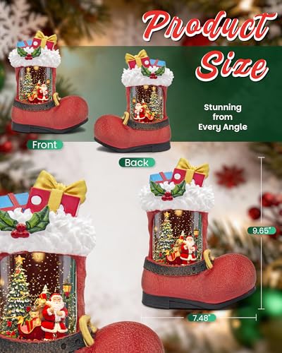 Sinofayar 9.65" Christmas Snow Globe Lantern with 8 Melodies, 6H Timer, Dual Power – Santa Gifts Pile 97