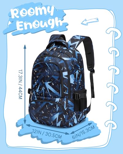 Kids School Backpack with 15.6 Inch Laptop Sleeve - Geometric Blue Bookbag
