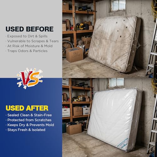 Heavy-Duty Plastic Mattress Bags for Moving & Storage - King/Queen 2-Pack