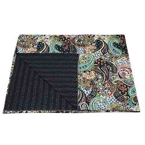 Reversible Kantha Quilt - Handmade Cotton Blanket, 90x108