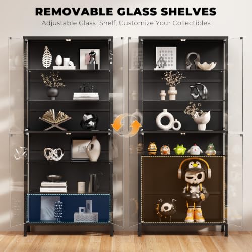 71-Inch 6-Tier Glass Display Cabinet with LED Lights and Motion Sensor