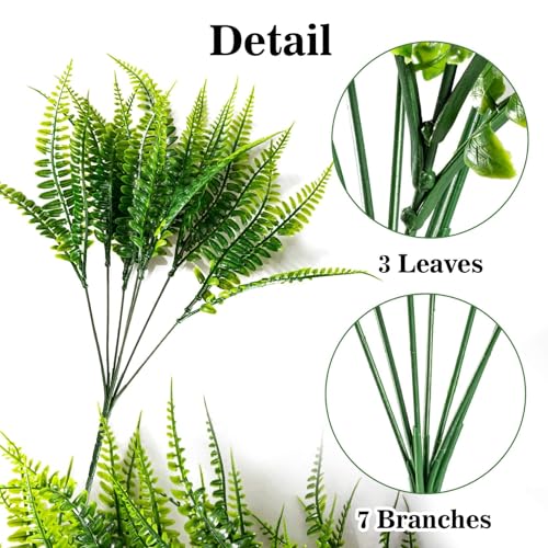10PCS Artificial Boston Fern Stems - Realistic Faux Greenery for Decor