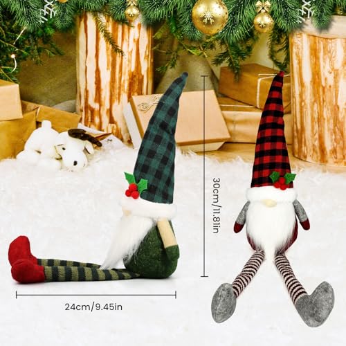 Teeker 3Pcs Christmas Gnomes Decorations – Xmas Swedish Tomte Set, Buffalo Plaid