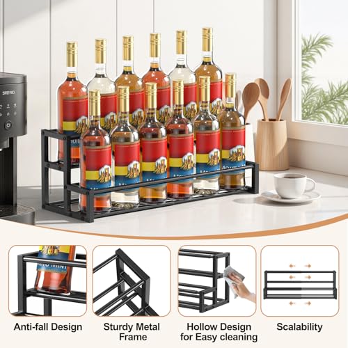 Expandable Coffee Syrup Organizer - Adjustable 6 to 12 Bottle Rack Stand