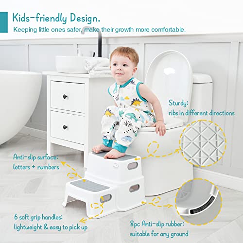 Toddler 2-Step Stool for Bathroom Sink and Potty Training White Grey