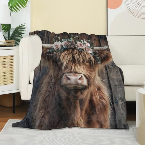 UNDAHIS Highland Cow Blanket 60x50 Inch Cozy Flannel Throw for Adults Kids Women