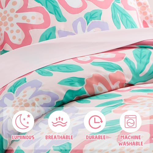 Full Size Glow in the Dark Comforter Set for Kids Floral 76x86" - 5 Piece Bedding
