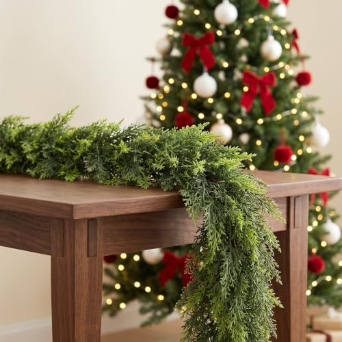 2Pcs 9ft Real Touch Cedar Garland for Mantel Fireplace - Includes 2 garlands (9FT) by beuhugas