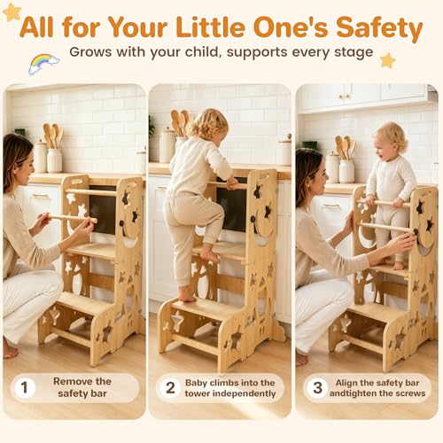 4-in-1 Foldable Montessori Toddler Learning Tower with Blackboard