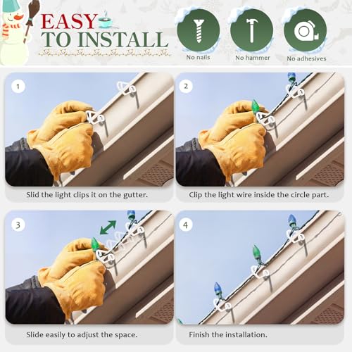 Clear Plastic Christmas Light Clips for Outdoor Gutter & Siding - 100 Pack